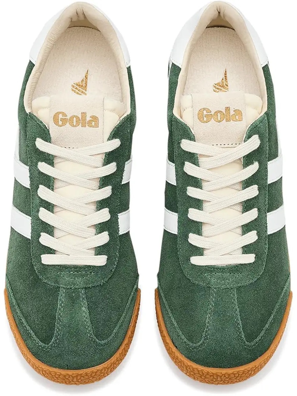 Gola Women's Green Suede Sneakers with White Stripes and Gum Sole - Picture 2 of 8